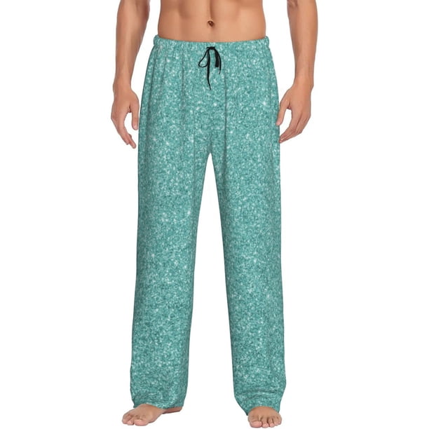 Balery Teal Green Glitter Pantalones de pijama para hombre, pijama ultraligero, pantalón de descanso-3X-Large