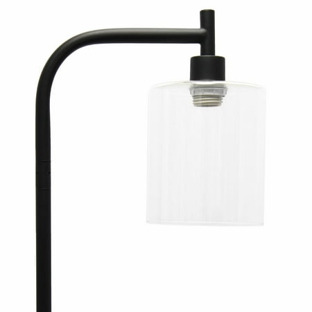 Simple Designs - Modern Iron Lantern Floor Lamp with Glass Shade - Black