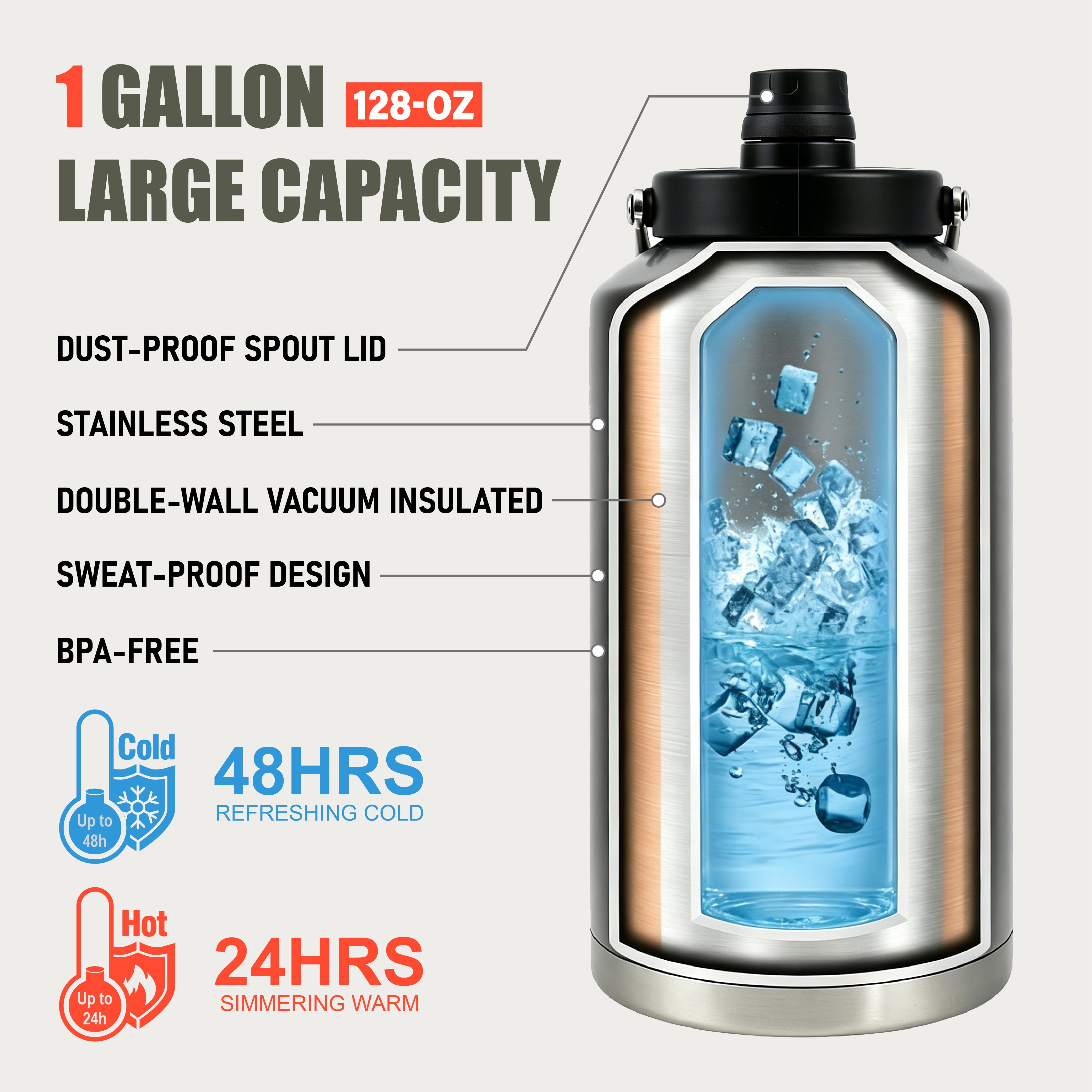 Ozark Trail 1 gal Stainless Steel Insulated Water Jug, Silver