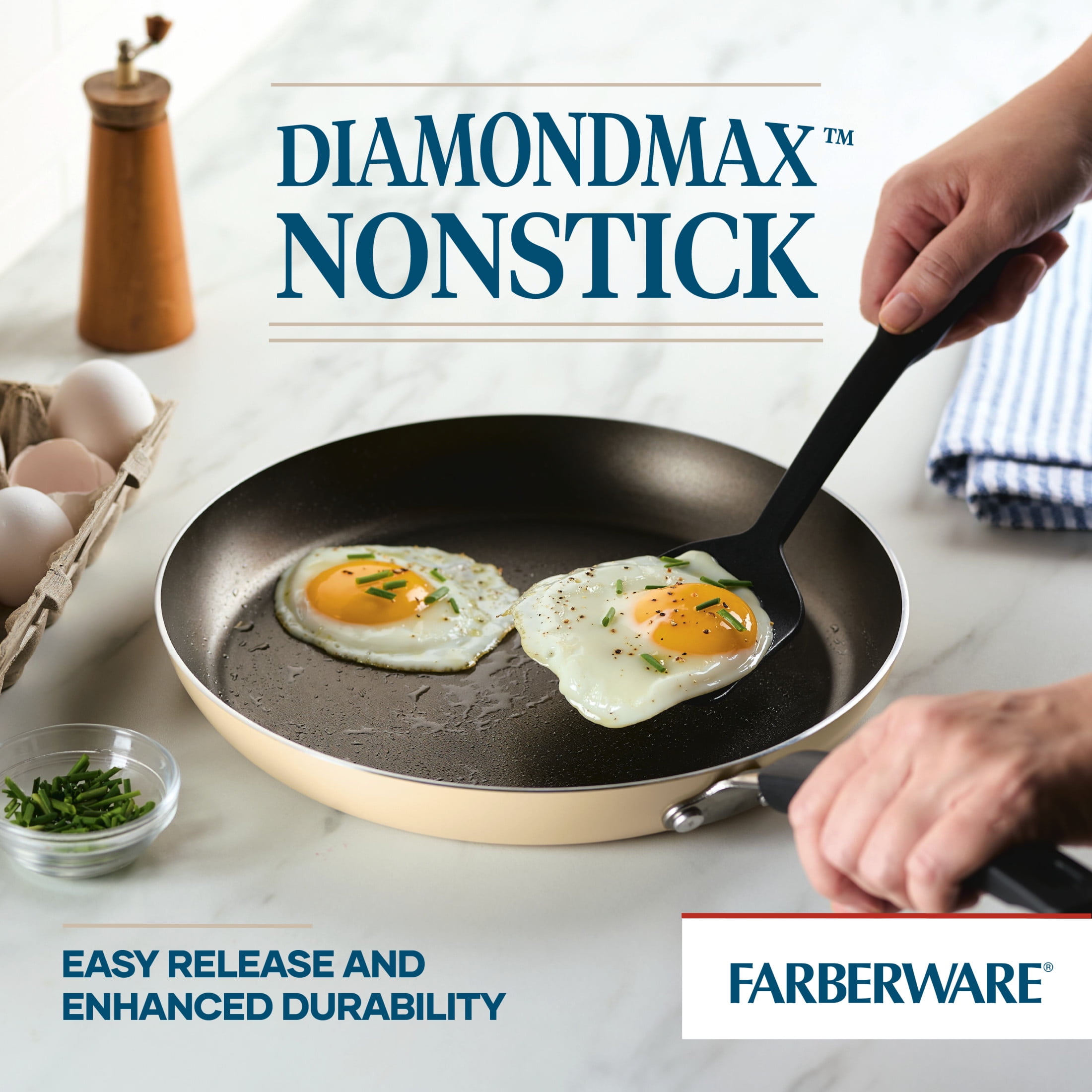 Farberware Easy Clean 22 Pcs Nonstick Cookware Set Includes Baking Pans and Cooking Tools, Dishwasher Safe, Almond Cream