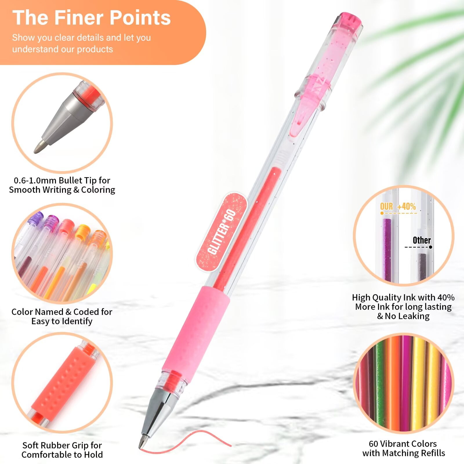ZSCM Gel Pens for Adult Coloring Books, Ink Pens Set Include 60 Colors Gel Marker Pens, 60 Matching Color Refills for Drawing Scrapbooks Journaling