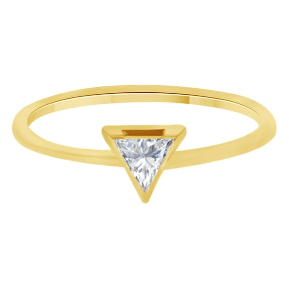 AFFY Trillion Cut White Natural Diamond Solitaire Engagement Ring In 14K Solid Yellow Gold