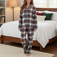 thumbnail image 4 of hotojiny Christmas Pajamas for Women Set 2 Piece Outfit Merry Christmas Button Down Shirt with Drawstring Pj Bottoms Plaid Sleepwear, 4 of 7