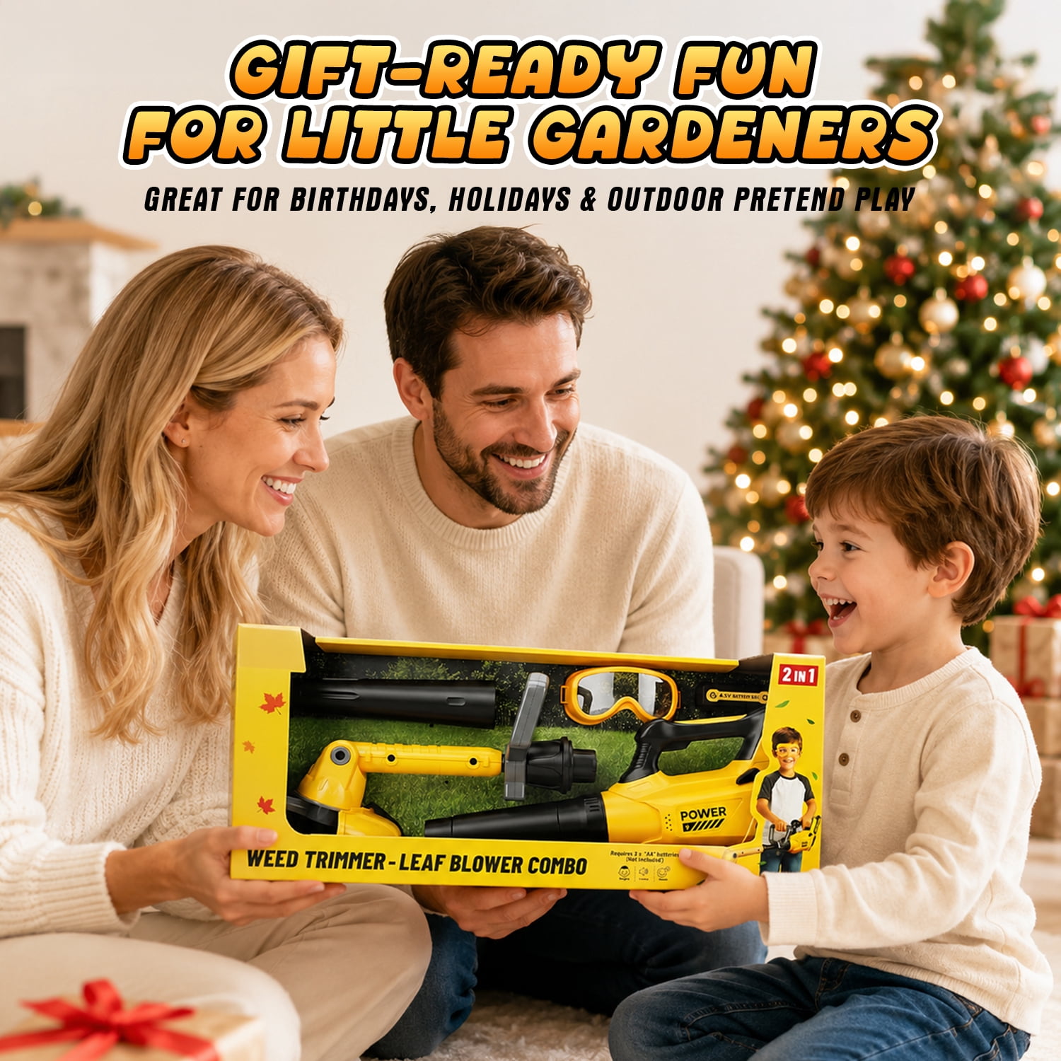 Carsky 2-in-1 Pretend Weed Trimmer and Leaf Blower Combo with Removable Tool Heads, Role-Play Goggles, Sound Effects and Outdoor Yard Work Activity Gift Set