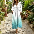 thumbnail image 5 of Karymi Easter Dress Floral Print Bohemian Maxi Dress, Ruffle V Neck Lace-Up Front 3/4 Puff Sleeve Elastic Waist Flowy Beach Vacation Sundress Dresses for Women, 5 of 7