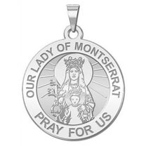 Picturesongold.com Our Lady of Montserrat Religious (English) Medal Necklace Pendants - 1 inch Size of a Quarter -Sterling Silver