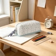 thumbnail image 5 of ZhangC Cream Polka Dot Pencil Case, Large Capacity Soft Quilted Storage Pouch, Multi-purpose Stationery Makeup Bag for Office, Home and Travel (2.7x8.2x4.3 Inch), 5 of 6