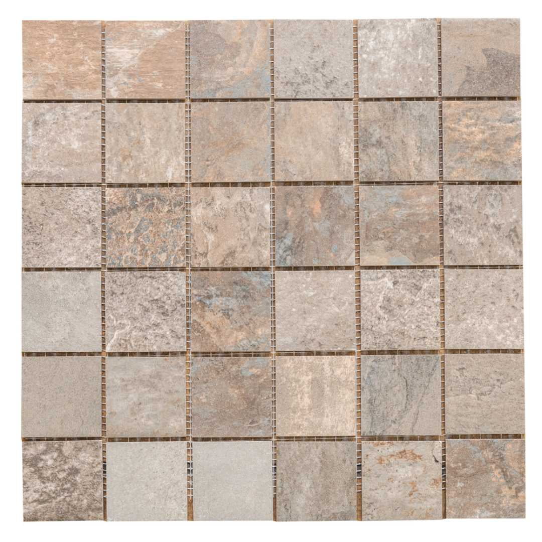 The Tile Life Wells Stone Slate 2" x 2" Multi Brown Porcelain Mosaic Tile, Case of 11