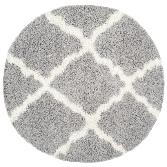 SAFAVIEH Daley Geometric Plush Shag Area Rug, Ivory/Dark Grey, 4' x 4' Square