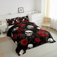 thumbnail image 3 of jejeloiu Romantic Red Rose Bedding Comforter Set,Gothic Skull Skeleton Twin Comforter Sets,Velantine Flowers Bedding Set For Men Women,Luxury Bedroom Decor Reversible,2-Piece, 3 of 8