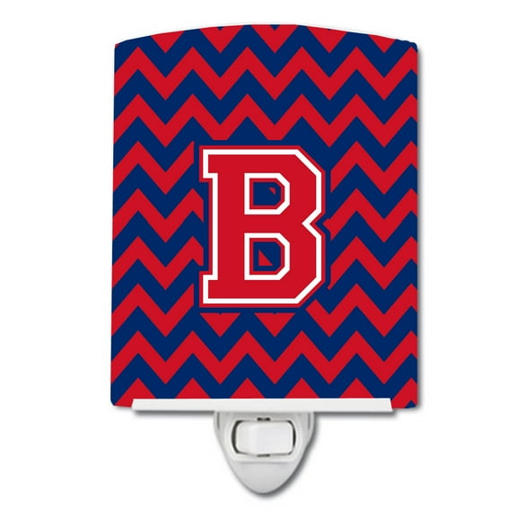Caroline's Treasures CJ1054-BCNL Letter B Chevron Yale Blue and Crimson Ceramic Night Light, 6x4x3", multicolor