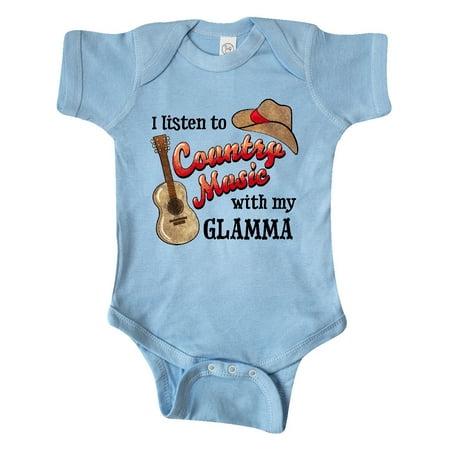 

Inktastic I Listen to Country Music with my Glamma Guitar and Hat Gift Baby Boy or Baby Girl Bodysuit