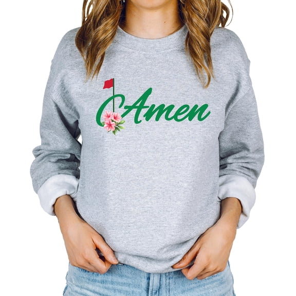 Amen Golf Sweatshirt for Women Teens & Kids Trendy Golf Tournament Crewneck Gray Sweatshirt Adult X-Large