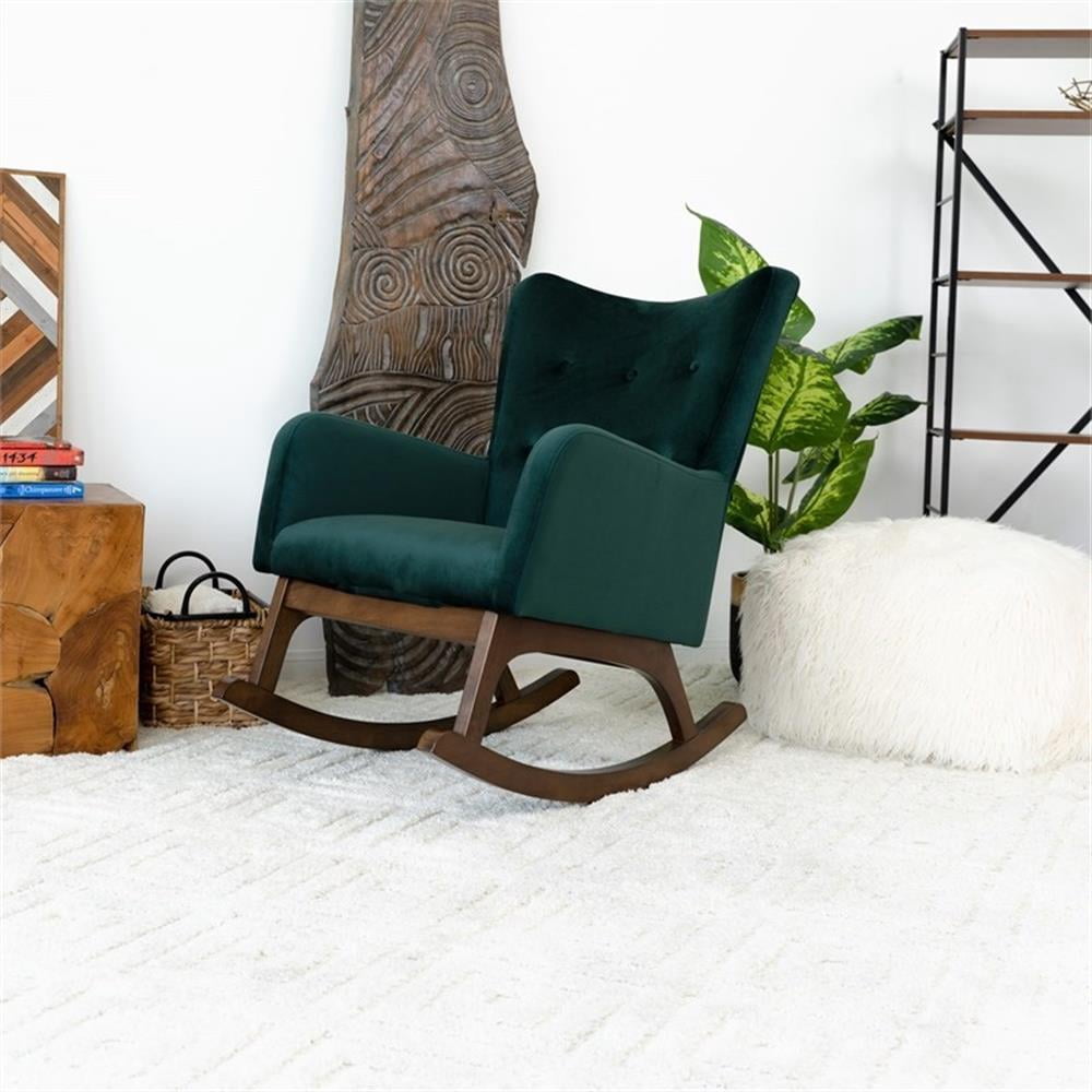Ashcroft Glider Rocking Chair with Tufted Cushions, Indoor, Wood Frame and Velvet Upholstery, Green