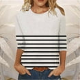 thumbnail image 2 of WREESH Womens Fashion T-Shirts Striped Printed T-Shirt Mid-Length 3/4 Sleeves Blouse Round Neck Casual Tops Pullover White, 2 of 4