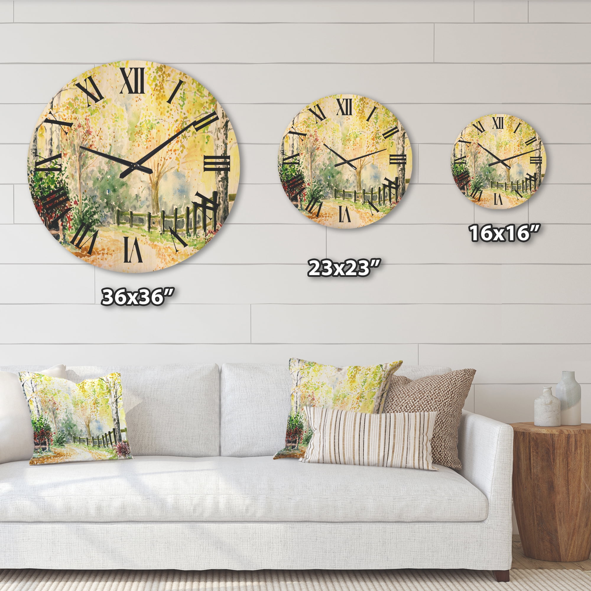 Designart 'Autumn Countryside The Afternoon Landscape' Traditional Wood Wall Clock