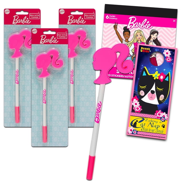 Juego de bolígrafos Barbie School Supplies, 3 bolígrafos con pegatinas