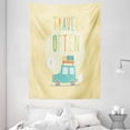 thumbnail image 1 of Camping Tapestry, Soft Pastel Color Road Trip Summer Holiday Theme Travel Often Phrase with Car Icon, Wall Hanging for Bedroom Living Room Dorm Decor, 60W X 80L Inches, Multicolor, by Ambesonne, 1 of 2