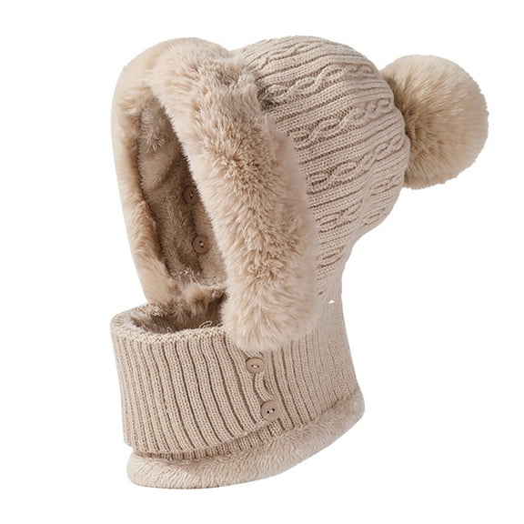Winter Knit Scarf Set with Lined Cap Ear Warmer Ski Hat Pom for Cold Weather Comfort