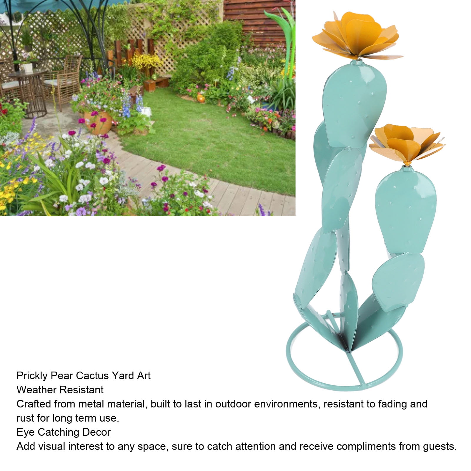 Nieyigj Colorful Metal Prickly Pear Cactus Statue Garden Art Decor, Iron Cactus Sculpture for Outdoor Yard Patio Balcony (10.24 inches / 26 cm)