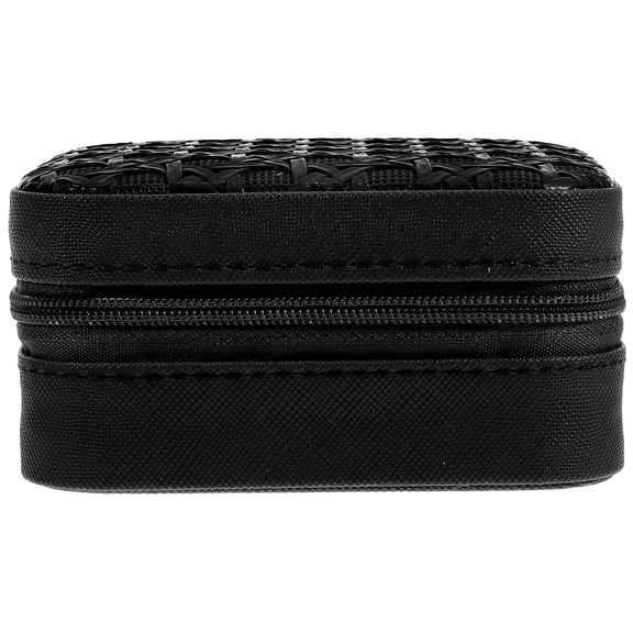 LIFKOME Portable Black Travel Jewelry Organizer with Woven Pattern, Compact Design for Secure Storage
