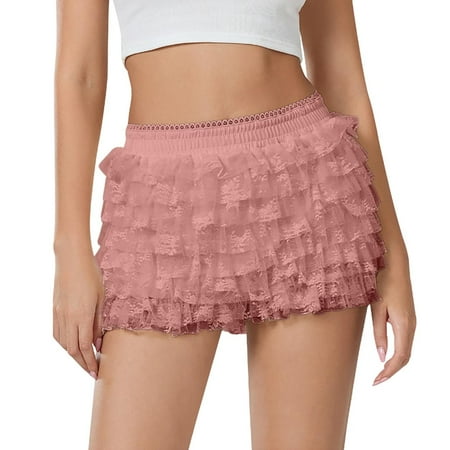 XJDJHC Womens Shorts Women Cute Ruffle Shorts Lace Pumpkin Pants Sexy Boyshorts Layered Bottoms Sweet Pants Vacation Outfits