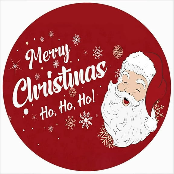 Christmas Santa Round Metal Tin Sign Rustic Wreath Sign Wall Hanging Plaque Round Metal Tin Sign for Home Porch Front Door Bathroom Indoor Outdoor Christmas 8"x8"