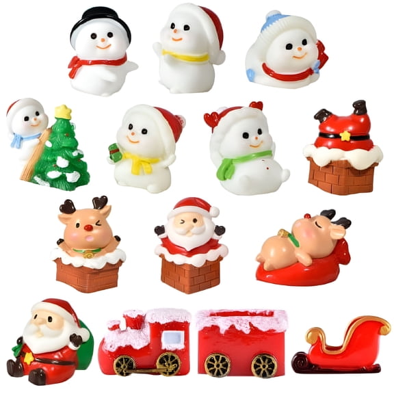 XIBUFE 2026 New Christmas Miniature Figurines,15 Mini Crafts Resin Santa Claus Snowman Elk Ornament Kit,Suitable for Diy Christmas Fairy Tale Garden and Snowballs Christmas Mini Resin Figures