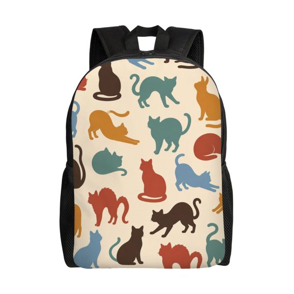 Cat Silhouette Pattern Laptop Backpack, Padded 15.6 Inch Computer Compartment, Casual Travel Work Daypack