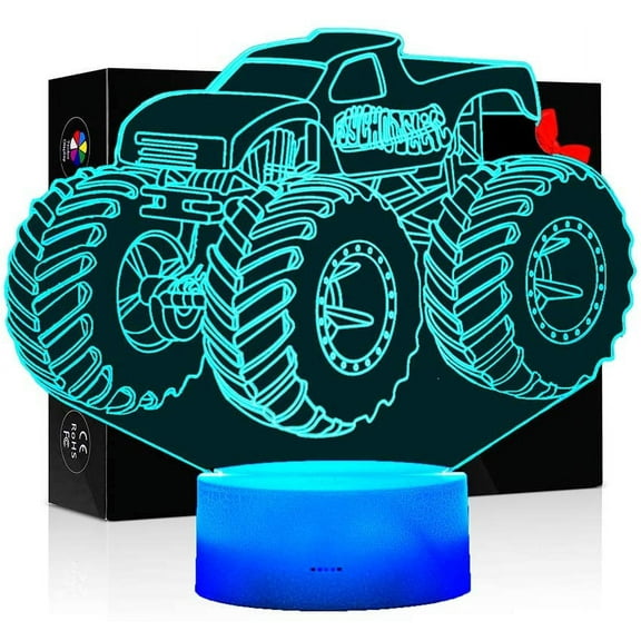 3D LED Illusion Lamp Monster Truck for Boys, Bedroom Night lamp Kids Room Decor, Monster Truck Kids Night Lights, 7 Colors Change Decors Lamps Perfect Gifts for Kids