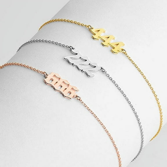 Personalized Planet Women's Sterling Silver Petite Old English Angel Number Bracelet