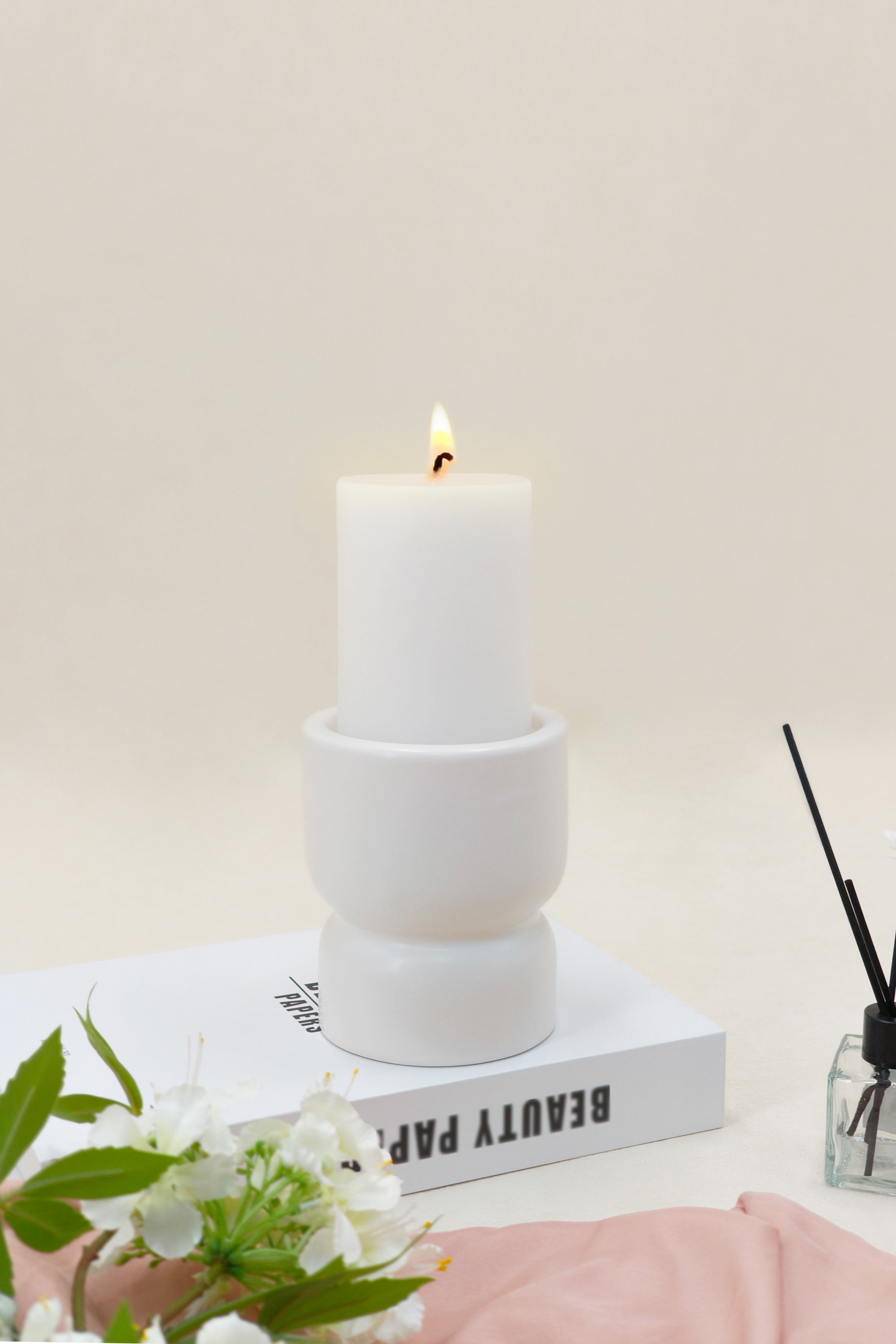 Mainstays White Ceramic Pillar Candle Holder, Indoor