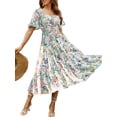 thumbnail image 1 of Amegoya Robe Midi Florale Smockée à Encolure Carrée pour Femmes, Corset à Manches Courtes Fluide, Robe Bohème Fleur TG, 1 of 4
