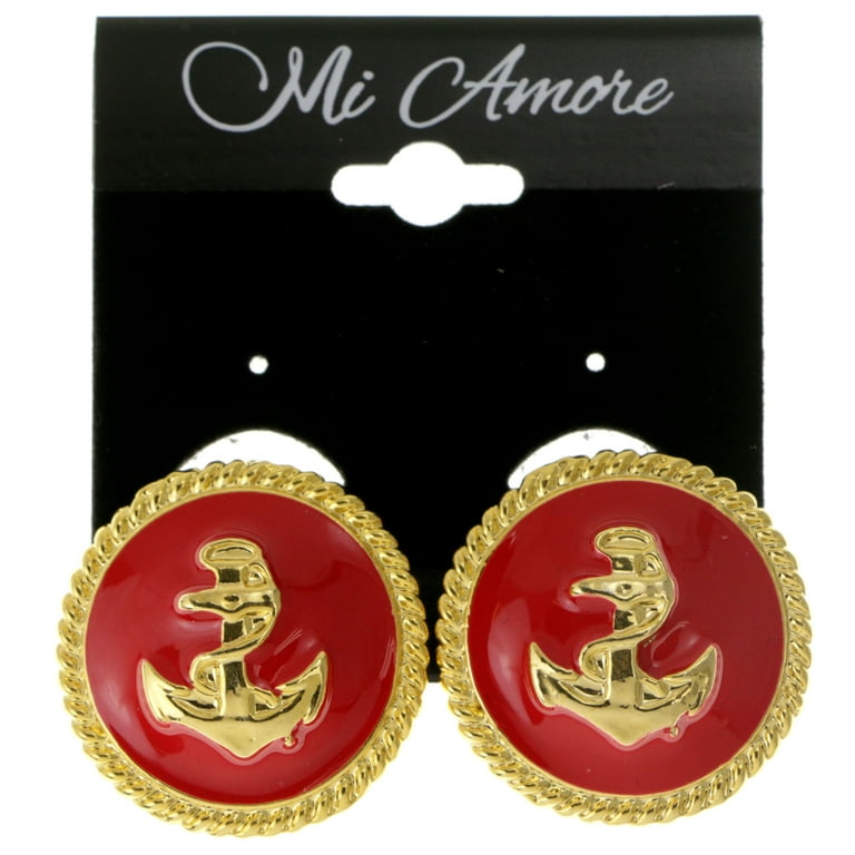 Red anchor earrings best sale