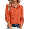 thumbnail image 7 of Dazajoo Button Up Casual Long Sleeve Shirt Women Casual Front Pleated Solid Collared Blouses Summer Vacation Beach Outfits,Orange,M, 7 of 7