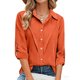 thumbnail image 4 of Camisas de Manga Larga para las Mujeres Blusa de Túnica de Imitación de Botón de Solapa de Ajuste Suelto con Tela Suave, Top de Verano Transpirable para Uso Diario Informal, 4 of 7