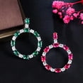 thumbnail image 5 of Silver Plated Green Cubic Zircon Oval Big Round Dangle Earrings for Ladies Party, 5 of 9