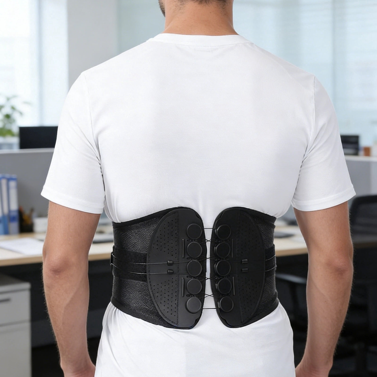 First Mfg Co Back Support Belt – Black, Medium, Unisex, With Two Pockets, Stretch Panels, And Adjustable Buckles For Lifting, Work, And Daily Use
