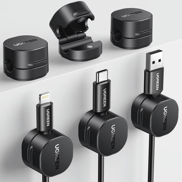 Soporte organizador de cables magnético UGREEN, paquete de 6, negro