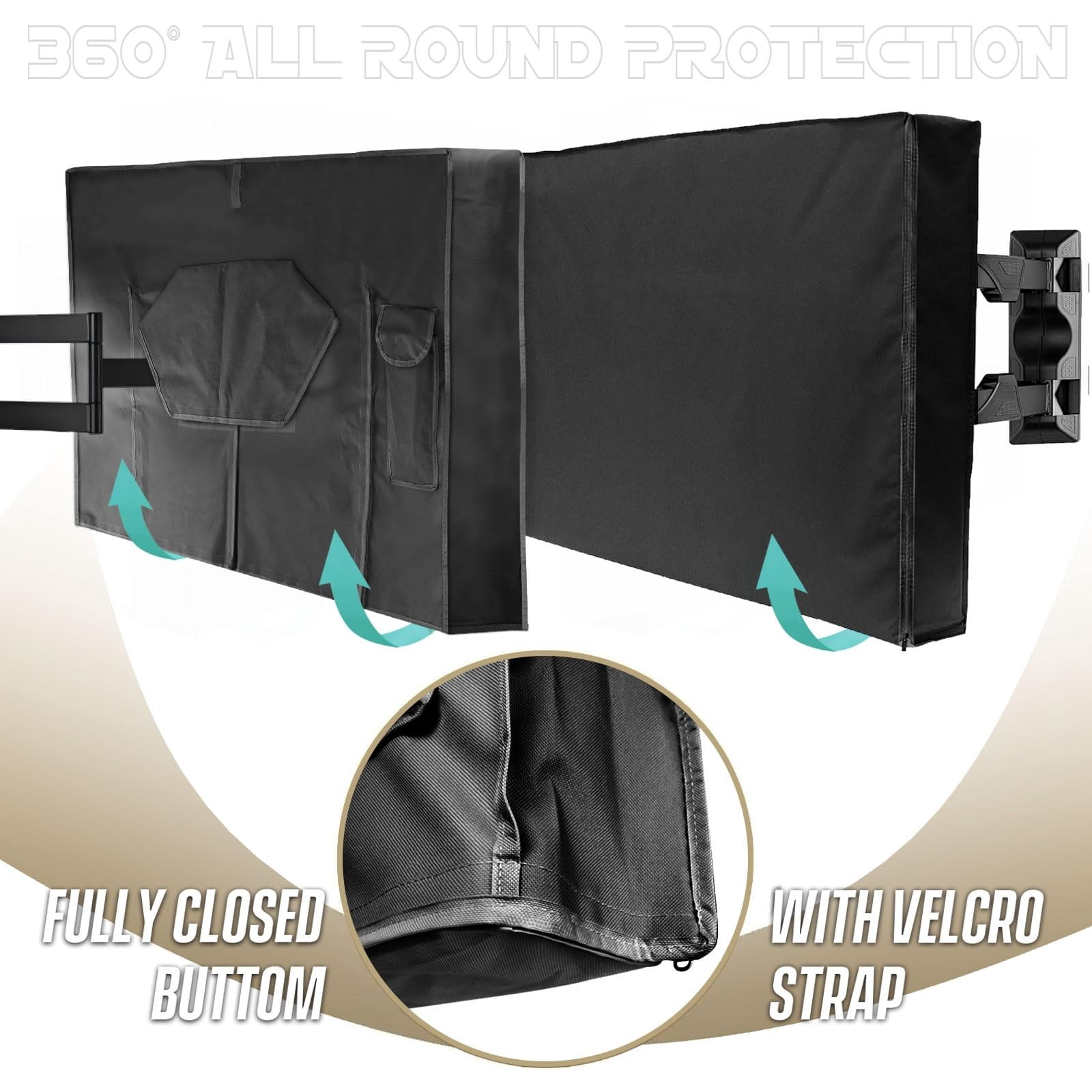 ZOURIH Outdoor TV Cover Heavy duty Waterproof TV Cover Box Black with Bottom Seal Heat Resistant Weatherproof Dustproof Anti UV Outside Television Protector