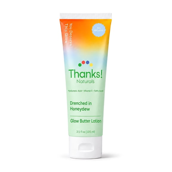 Thanks! Naturals Glow Butter Body Lotion, Drenched in Honeydew, Vitamin E & Hyaluronic Acid, 3.5 OZ