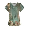thumbnail image 4 of T-shirts Décontractés à Imprimé Floral pour Femmes, Col Rond, Manches Courtes, Mode 2024 Printemps Été, Coupe Ample, Vert M, 4 of 6