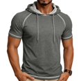 thumbnail image 2 of Uwinwear Men's Activewear T-Shirts Hooded Outdoor Short Sleeve Tops Summer Beach Casual Slim Fit Pullover Breathable Casual Wear,Dark Gray,XXXL, 2 of 7