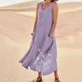 thumbnail image 2 of Feancey Linen Dress for Women Summer Sleeveless Loose Fit Maxi Dresses Dressy Casual Floral Printed Beach Sundress Flowy Vacation Tank Dresses with Pockets Purple 3XL, 2 of 6