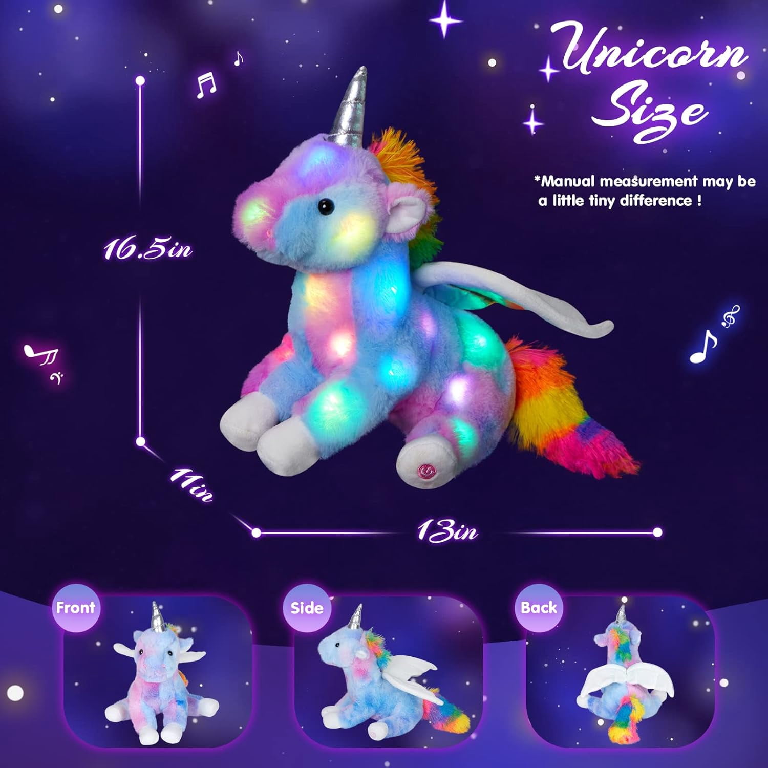 16.5" Unicorn Light Up Musical Unicorn Plush Toy Glowing and Singing Soft Plush Toy Decoration Birthday Gift Christmas Children's Day Gift