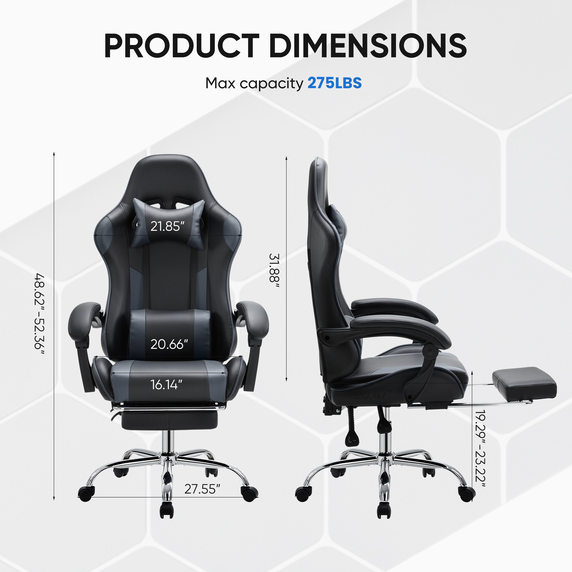 Edx Ergonomic Gaming Chair with Lumbar Support, Adjustable, Black photo 3