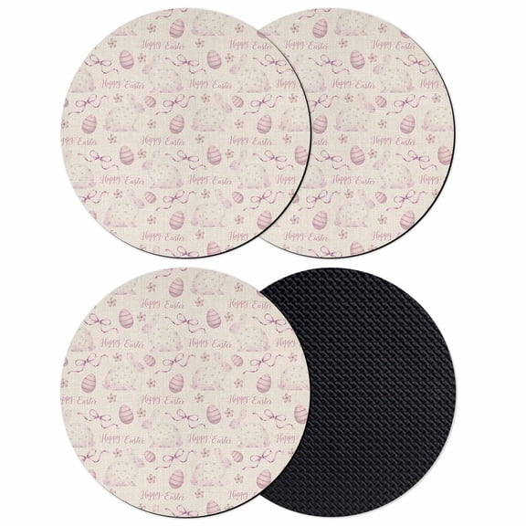 Pink Easter Coasters Set of 4, Absorbent Coasters for Drinks, Spring Farmhouse Vintage Bunny Eggs Beige Coaster for Desk Coffee Table Protection, Home Decor House Warming Gifts 4"
