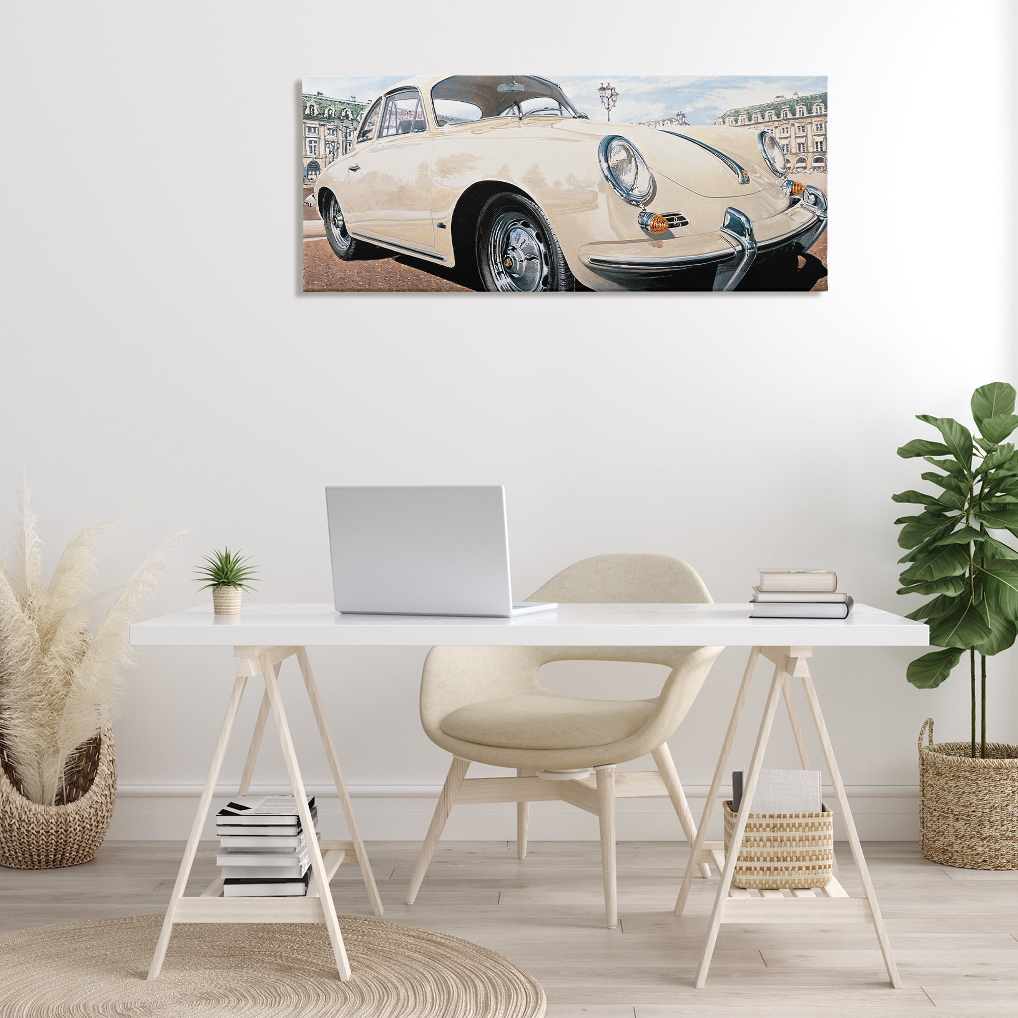 Stupell Industries Vintage Ivory Car Transportation Painting Wrapped Canvas Art Print Wall Art, 48 x 20