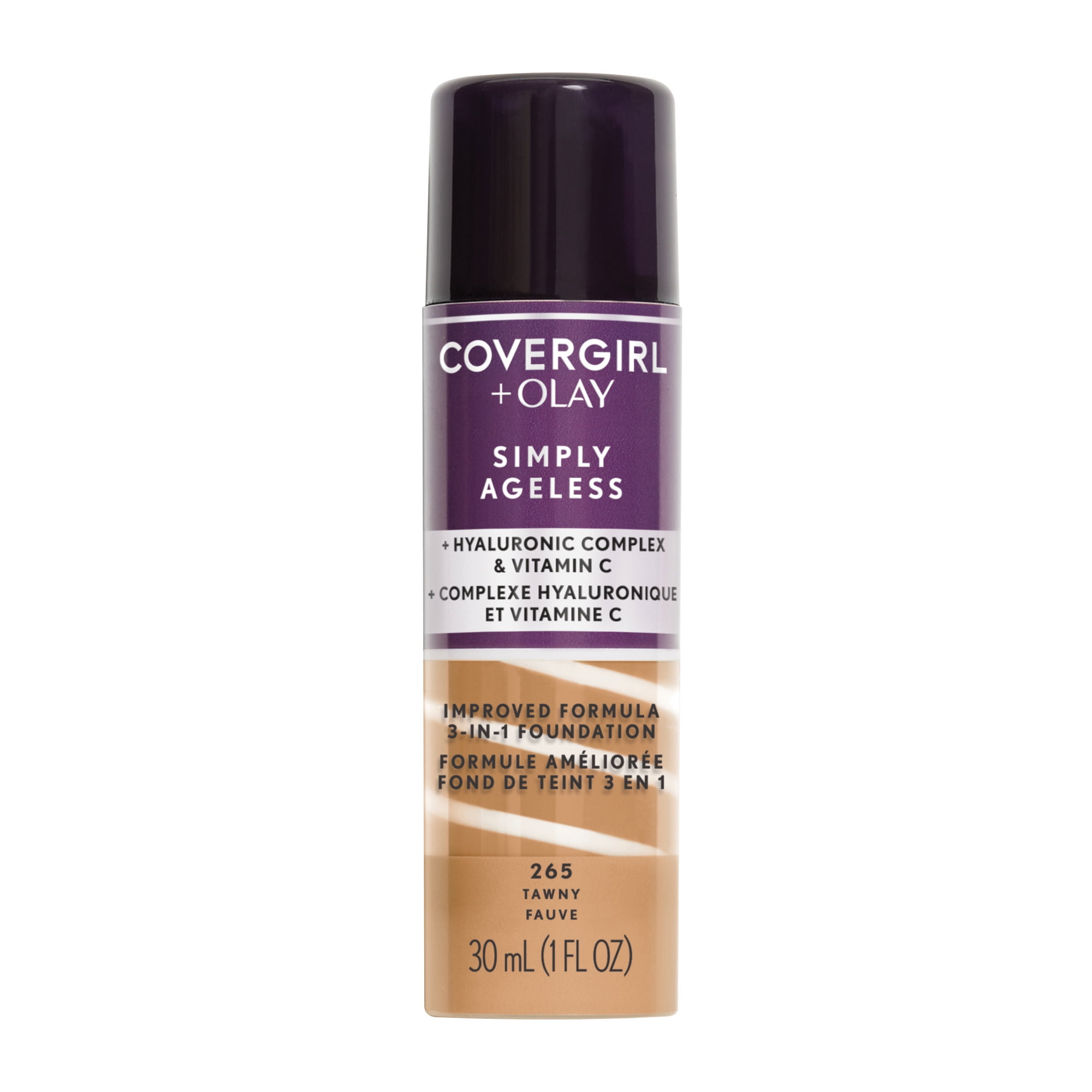 COVERGIRL Fond de teint liquide 3 en 1 Simply Ageless infusé de complexe hyluronique, de vitamine C et de niacinamide - formule hydratante, 100% Sans Cruauté