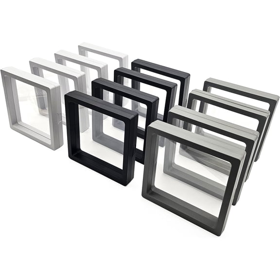 12PCS 3D Floating Frame Display Stand, Jewelry Box, Gift Box, Ornament Organizer, Small Travel Jewelry Box, PE Film Anti-Oxidation, Suspended Display Box Stackable (4.33 * 4.33, Type 1)